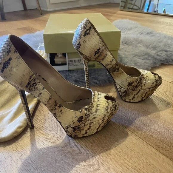 sergio rossi scarpe donna blunt heel peep toe pump snake nude - Picture 3 of 16